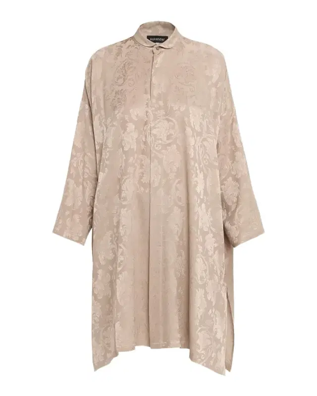 Wide A-Line Double Stand Collar Shirt - Very Long Length With Slits