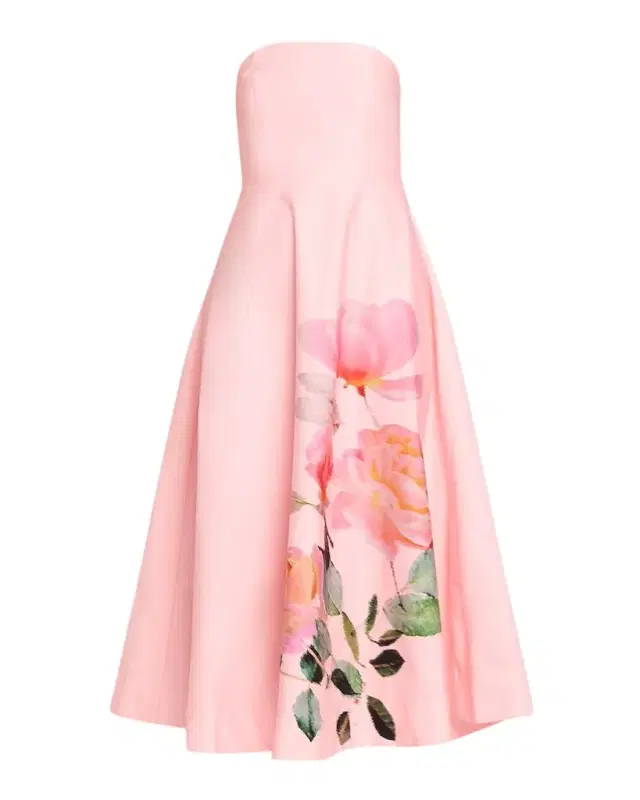 Strapless Floral-Print Midi Dress