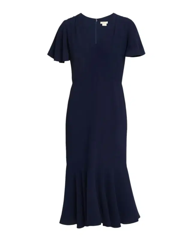 Shoshanna Lorrie Flounce Crepe Midi Dress
