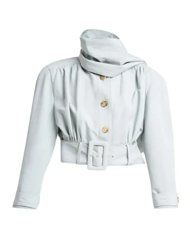 Chloe Neck-Scarf Belted Linen Crop Jacket