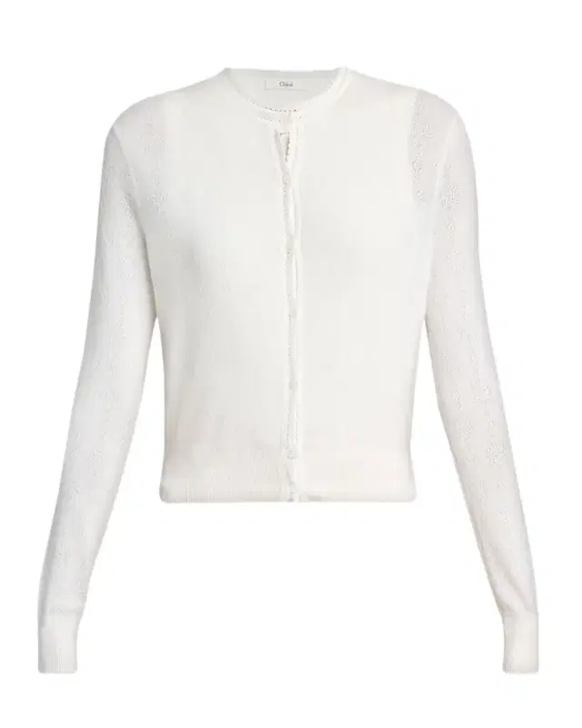Pointelle Knit Crewneck Cardigan
