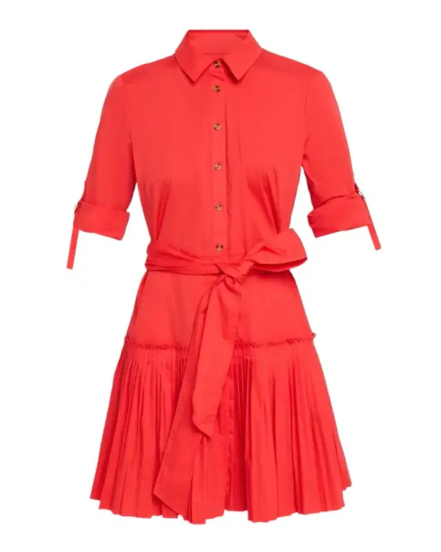 McLean Pleated Stretch Cotton Mini Shirtdress