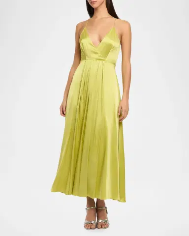 Cinq à Sept Galina Sleeveless Pleated Satin Midi Dress | Thumbnail 2