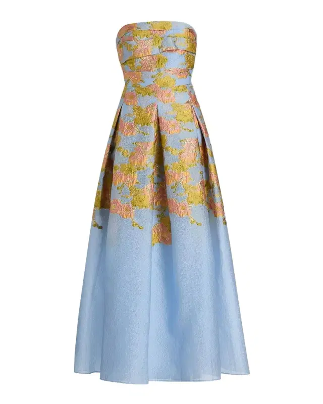 Theia Leia Strapless Jacquard Dress
