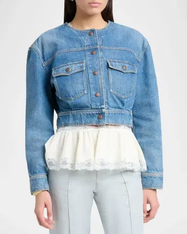 Chloé Collarless Denim Crop Jacket | Thumbnail 4 Chloé Collarless Denim Crop Jacket | Thumbnail 4