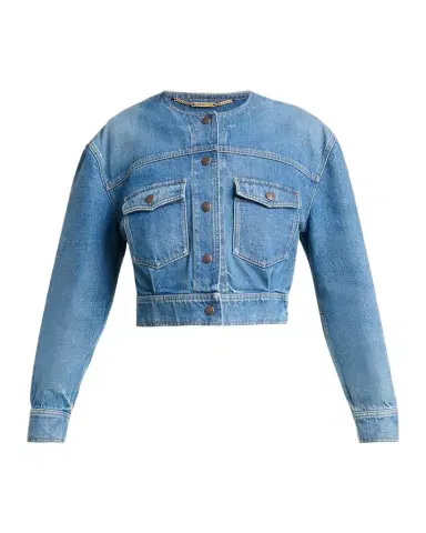 Chloé Collarless Denim Crop Jacket | Thumbnail 1 Chloé Collarless Denim Crop Jacket | Thumbnail 1