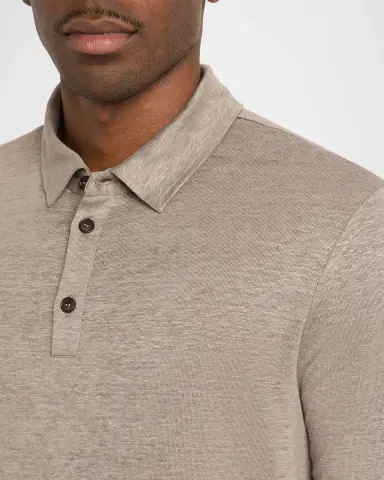 Giorgio Armani Men's Solid Linen Polo Shirt | Thumbnail 5
