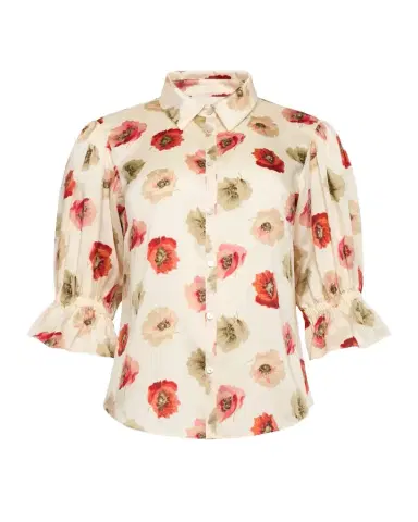 Cinq à Sept Floating Poppies Puff-Sleeve Silk Shirt | Thumbnail 1 Cinq à Sept Floating Poppies Puff-Sleeve Silk Shirt | Thumbnail 1