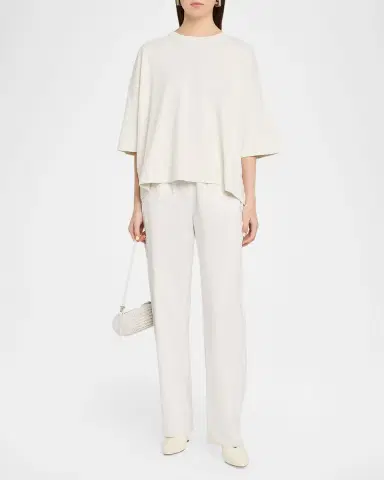 Eskandar Round Neck 3/4-Sleeve Top With Hembands - Mid Plus Length | Thumbnail 2