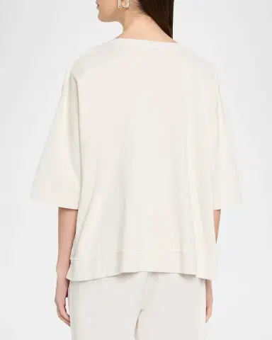 Eskandar Round Neck 3/4-Sleeve Top With Hembands - Mid Plus Length | Thumbnail 3