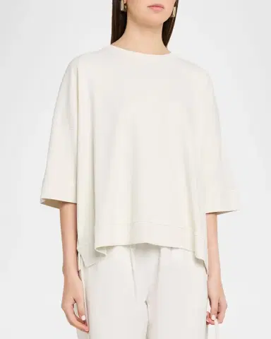 Eskandar Round Neck 3/4-Sleeve Top With Hembands - Mid Plus Length | Thumbnail 4