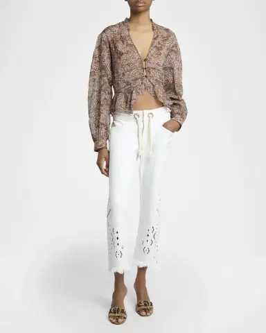 Isabel Marant Celeny Floral Button-Front Crop Blouse | Thumbnail 2
