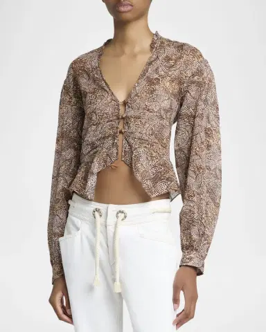 Isabel Marant Celeny Floral Button-Front Crop Blouse | Thumbnail 4