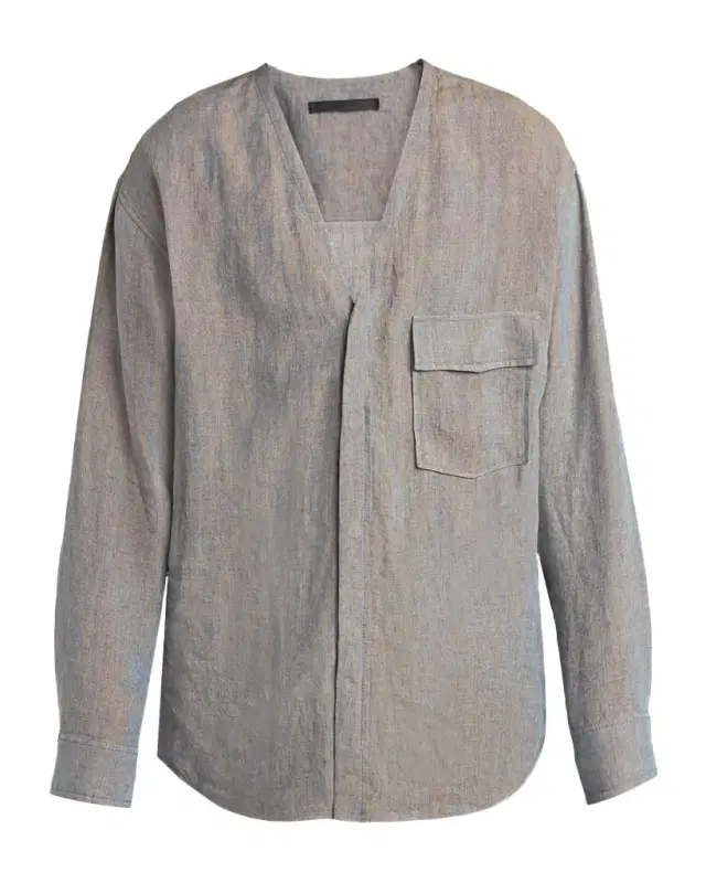 Giorgio Armani Men 's Linen Relaxed V-Neck Button Down Shirt