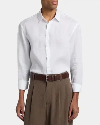 Giorgio Armani Men's Linen Classic-Fit Sport Shirt | Thumbnail 4 Giorgio Armani Men's Linen Classic-Fit Sport Shirt | Thumbnail 4