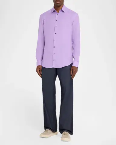 Giorgio Armani Men's Solid Linen Classic-Fit Sport Shirt | Thumbnail 2 Giorgio Armani Men's Solid Linen Classic-Fit Sport Shirt | Thumbnail 2