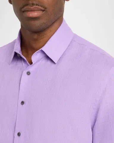 Giorgio Armani Men's Solid Linen Classic-Fit Sport Shirt | Thumbnail 5 Giorgio Armani Men's Solid Linen Classic-Fit Sport Shirt | Thumbnail 5