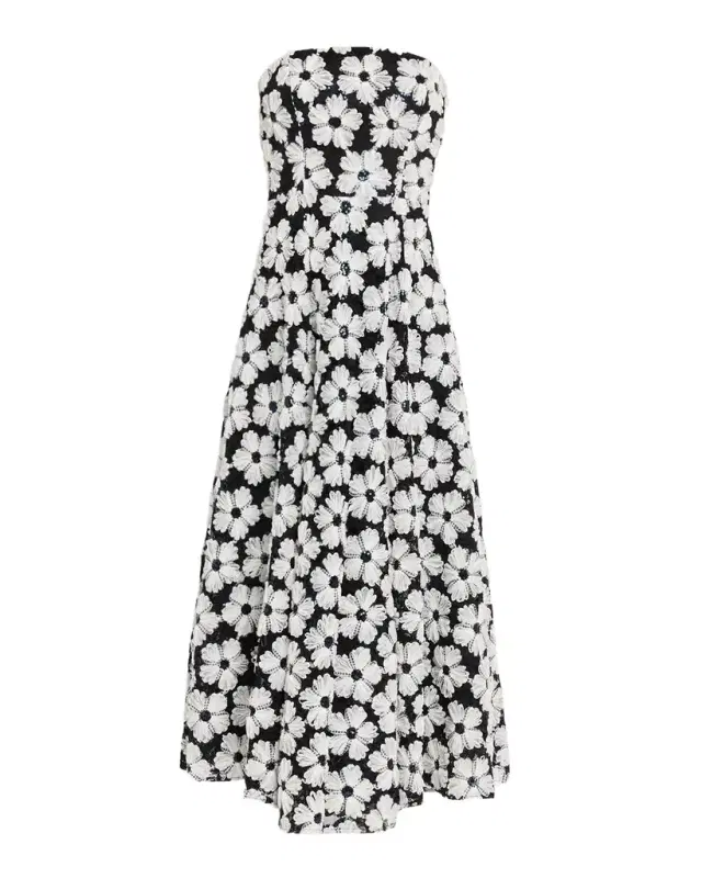 Shoshanna Miller Strapless Floral Tulle Chiffon Maxi Dress
