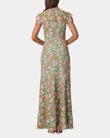 Shoshanna Raven Cap-Sleeve Floral Lace Gown | Thumbnail 3