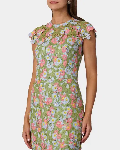 Shoshanna Raven Cap-Sleeve Floral Lace Gown | Thumbnail 4
