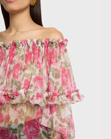Chloé Floral Silk Off-The-Shoulder Ruffle Top | Thumbnail 5 Chloé Floral Silk Off-The-Shoulder Ruffle Top | Thumbnail 5