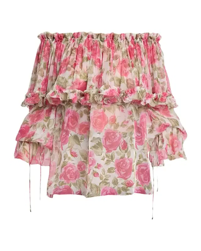 Chloe Floral Silk Off-The-Shoulder Ruffle Top