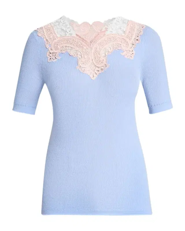 Floral Guipure Lace V-Neck Fitted Top