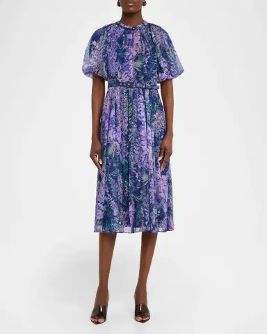Theia Marisol Floral-Print Pebbled Chiffon Midi Dress | Thumbnail 2 Theia Marisol Floral-Print Pebbled Chiffon Midi Dress | Thumbnail 2