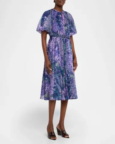Theia Marisol Floral-Print Pebbled Chiffon Midi Dress | Thumbnail 4 Theia Marisol Floral-Print Pebbled Chiffon Midi Dress | Thumbnail 4