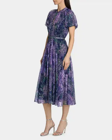 Theia Marisol Floral-Print Pebbled Chiffon Midi Dress | Thumbnail 7 Theia Marisol Floral-Print Pebbled Chiffon Midi Dress | Thumbnail 7