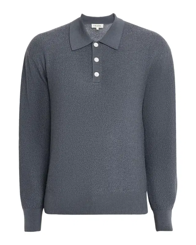 Men 's Textured Wool Polo Sweater