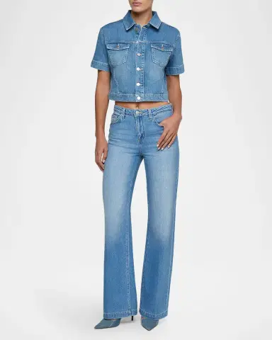 L 'AGENCE Kirstie Cropped Short-Sleeve Denim Jacket | Thumbnail 2 L 'AGENCE Kirstie Cropped Short-Sleeve Denim Jacket | Thumbnail 2