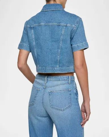 L 'AGENCE Kirstie Cropped Short-Sleeve Denim Jacket | Thumbnail 3 L 'AGENCE Kirstie Cropped Short-Sleeve Denim Jacket | Thumbnail 3