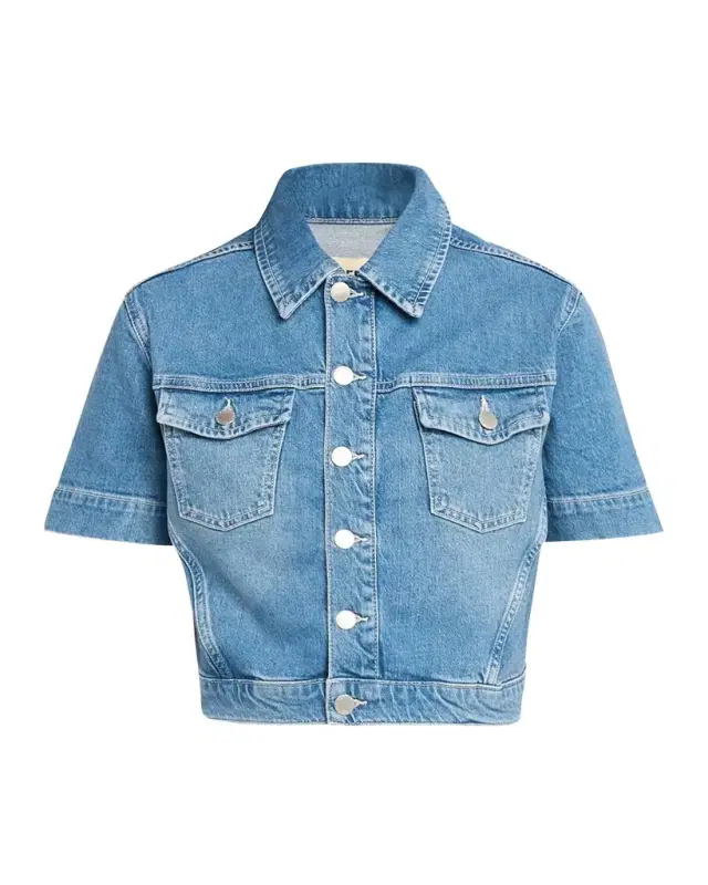 L 'AGENCE Kirstie Cropped Short-Sleeve Denim Jacket