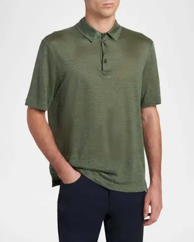 Giorgio Armani Men's Linen Classic-Fit Polo Shirt | Thumbnail 4 Giorgio Armani Men's Linen Classic-Fit Polo Shirt | Thumbnail 4