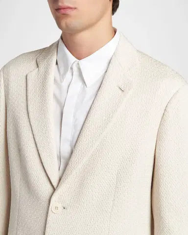 Giorgio Armani Men's Silk and Nylon Jacquard Single-Breasted Blazer | Thumbnail 4