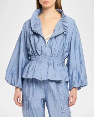 Cinq a Sept Deana Ruffled-Collar Nylon Peplum Jacket | Thumbnail 3 Cinq a Sept Deana Ruffled-Collar Nylon Peplum Jacket | Thumbnail 3