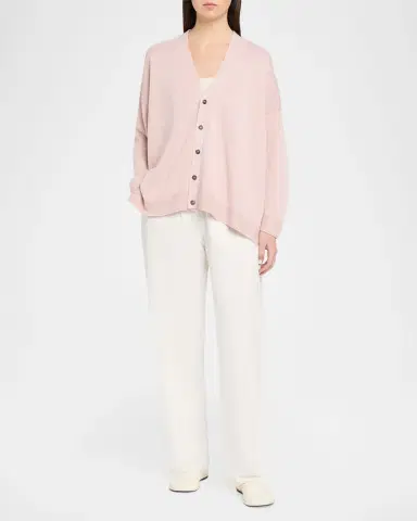 Eskandar Cotton Linen V-Neck Cardigan - Mid Length | Thumbnail 2