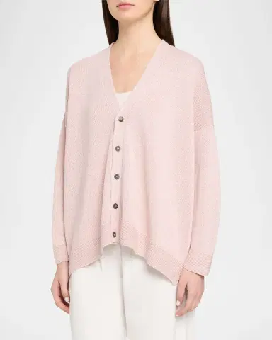 Eskandar Cotton Linen V-Neck Cardigan - Mid Length | Thumbnail 4