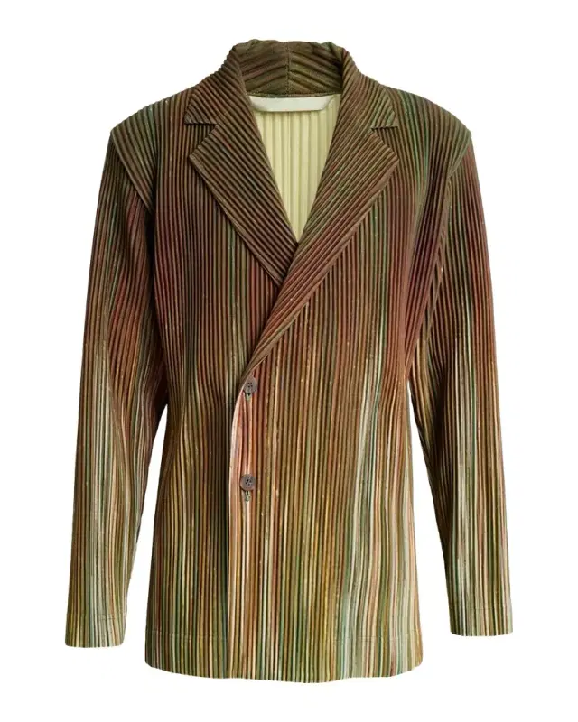 Homme Plisse Issey Miyake Men 's Paintbrush Agate-Print Pleated Single-Breasted Blazer
