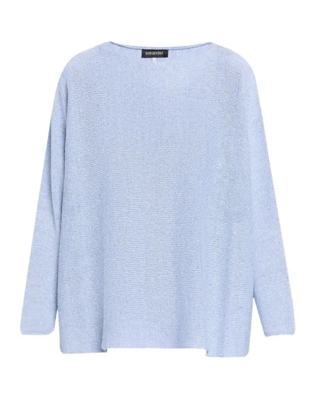 Cotton-Linen Sideways Knitted Sweater - Mid Length