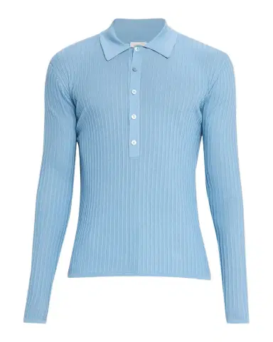 Saint Laurent Men's Wool, Cashmere and Silk Ribbed Polo Sweater | Thumbnail 1