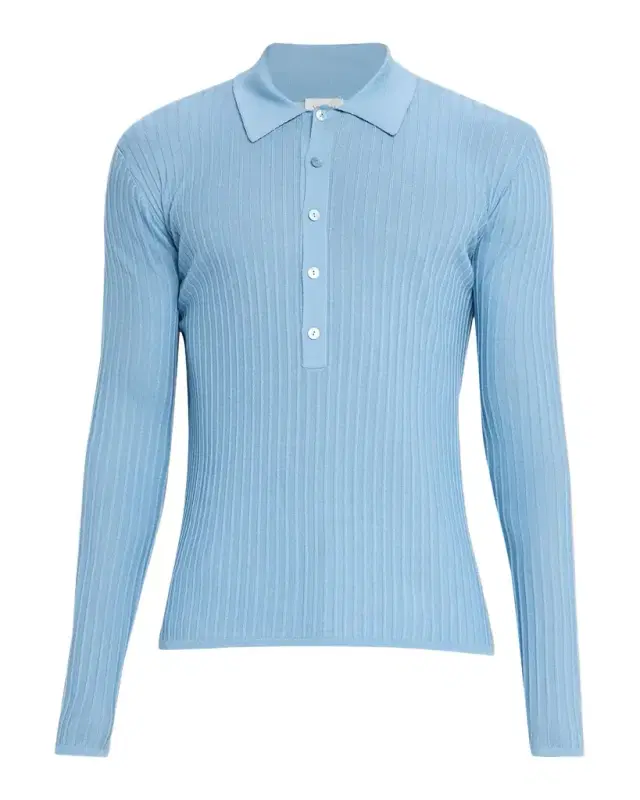 Saint Laurent Men 's Wool, Cashmere and Silk Ribbed Polo Sweater