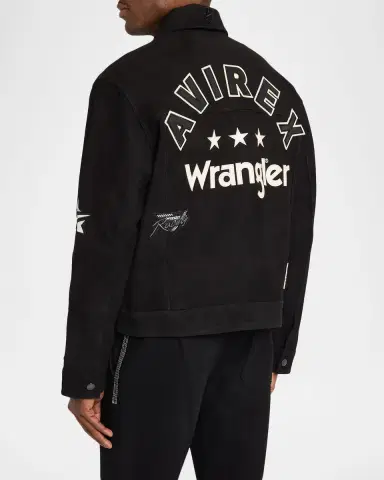 AVIREX x Wrangler Men 's Suede Multi-Patch Trucker Jacket | Thumbnail 3