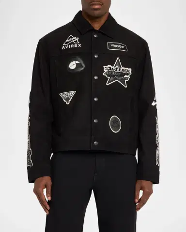 AVIREX x Wrangler Men 's Suede Multi-Patch Trucker Jacket | Thumbnail 4