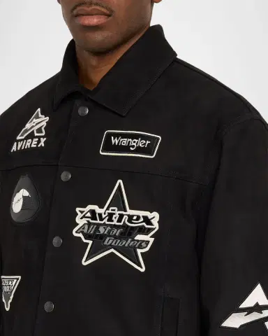 AVIREX x Wrangler Men 's Suede Multi-Patch Trucker Jacket | Thumbnail 5