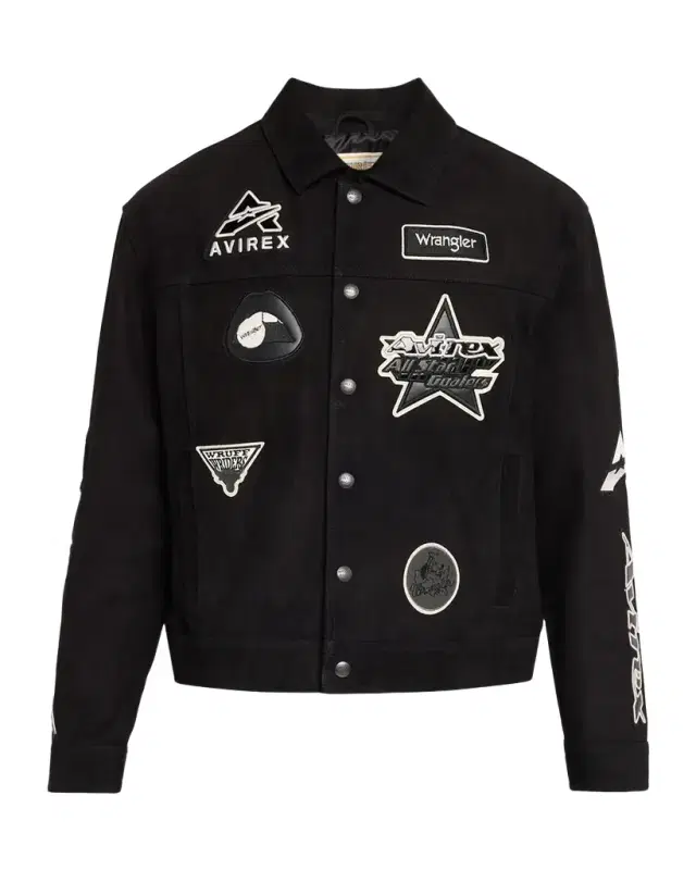 AVIREX x Wrangler Men 's Suede Multi-Patch Trucker Jacket