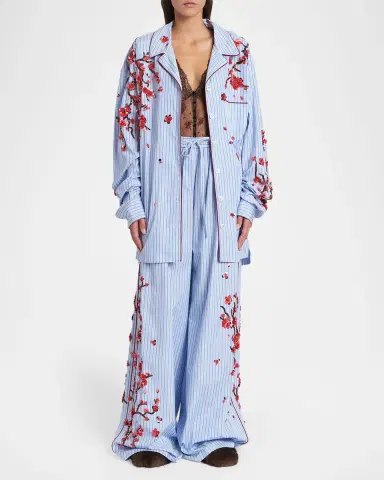 Dolce & Gabbana Cherry Blossom Embroidered Striped Pajama Shirt | Thumbnail 2 Dolce & Gabbana Cherry Blossom Embroidered Striped Pajama Shirt | Thumbnail 2