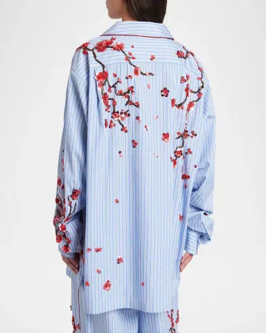 Dolce & Gabbana Cherry Blossom Embroidered Striped Pajama Shirt | Thumbnail 3 Dolce & Gabbana Cherry Blossom Embroidered Striped Pajama Shirt | Thumbnail 3
