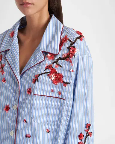 Dolce & Gabbana Cherry Blossom Embroidered Striped Pajama Shirt | Thumbnail 5 Dolce & Gabbana Cherry Blossom Embroidered Striped Pajama Shirt | Thumbnail 5